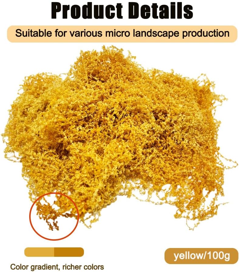 Artificial Faux Moss, 3.52 oz Fake Yellow Moss for Potted Plants, Artificial Moss for Crafts, Maintenance-Free Artificial Moss for DIY Scenery, Fairy Garden (100g, Yellow)