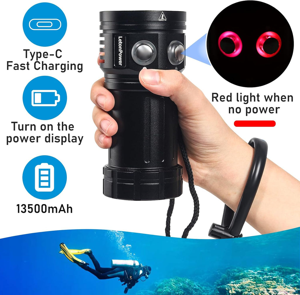 L15 10000 Lumens Underwater Video Light - 100m (330ft) Waterproof Dive Video Light with USB-C Charging, Professional Floodlight for Scuba Diving, Snorkeling & Underwater Photography