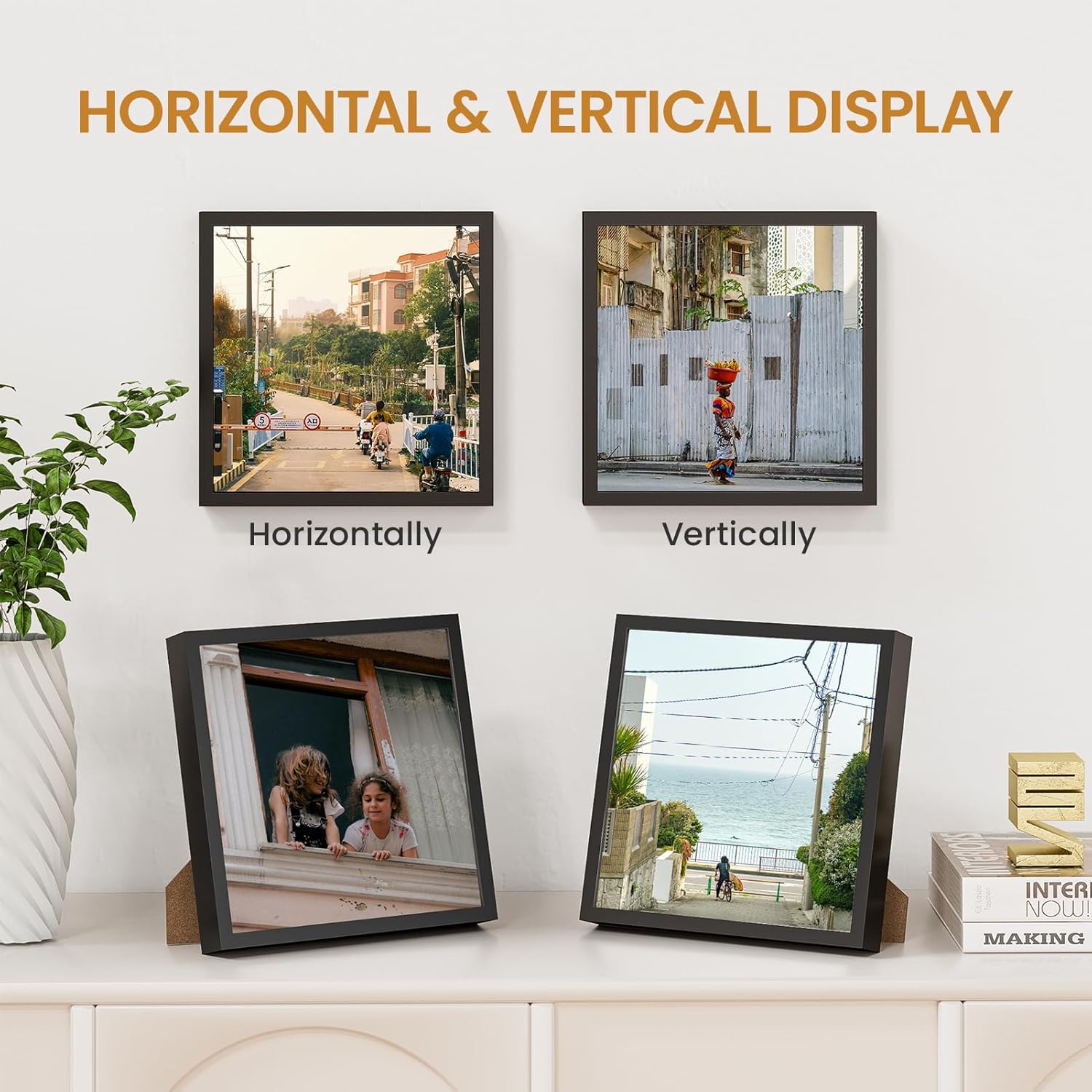 7x7 Aluminum Metal Picture Frame,Tempered Glass Black Photo Frame 7x7 for Family Photo,Posters,Art,Document to Wall Mount Horizontally or Vertically