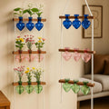 Leinuosen Plant Hanging Propagation Station Wall Hanging Planters Terrarium with 3 Tiered Wooden Stands for Home Garden Decor Hydroponics Plant Lovers Gifts- 9 Glass Vases(Heart Shaped,Multicolor)