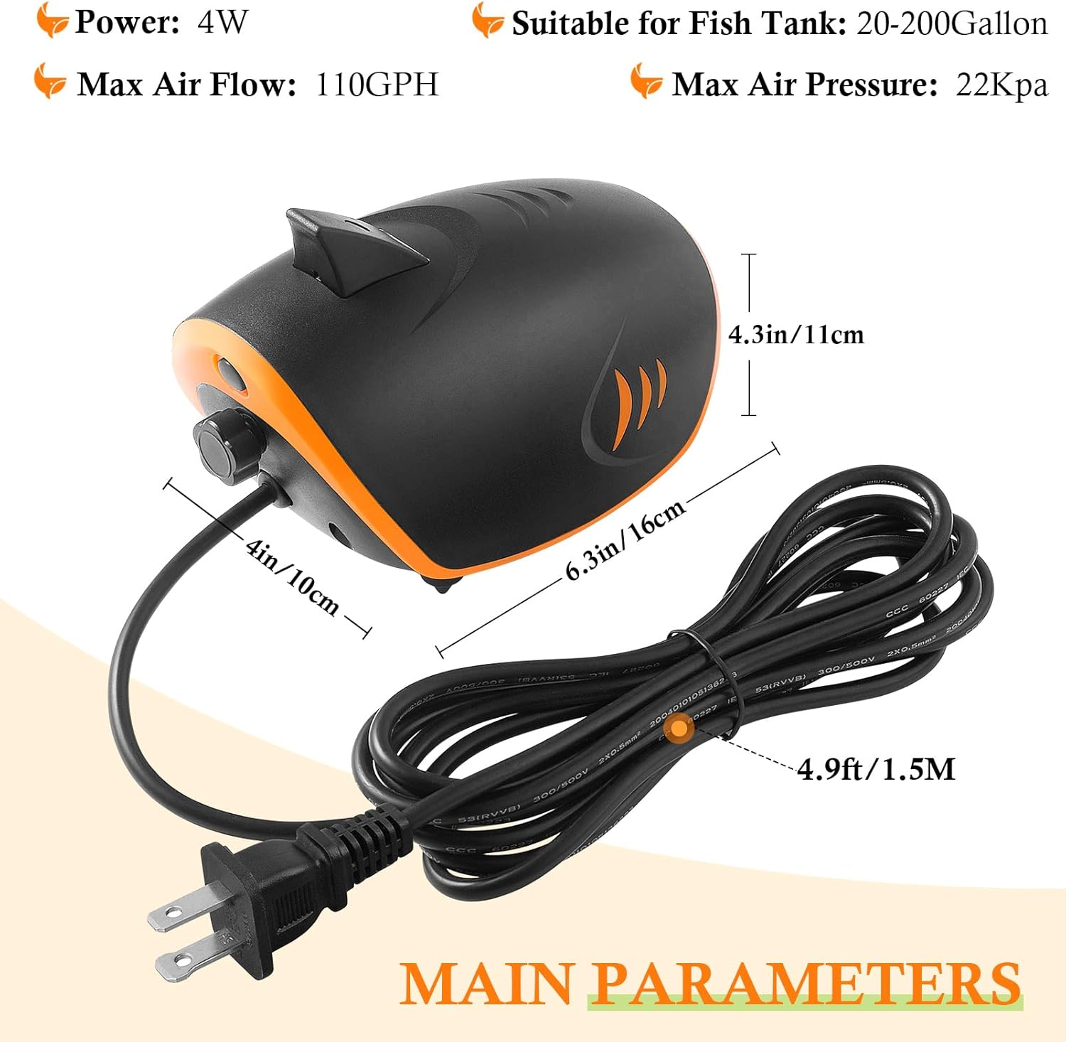 HITOP 4W 110GPH Powerful Aquarium Air Pump: Quiet 2-outlets Aquarium Aerator, Adjustable Fish Tank Air Pump with Accessories, for 20-200 Gallon Tank