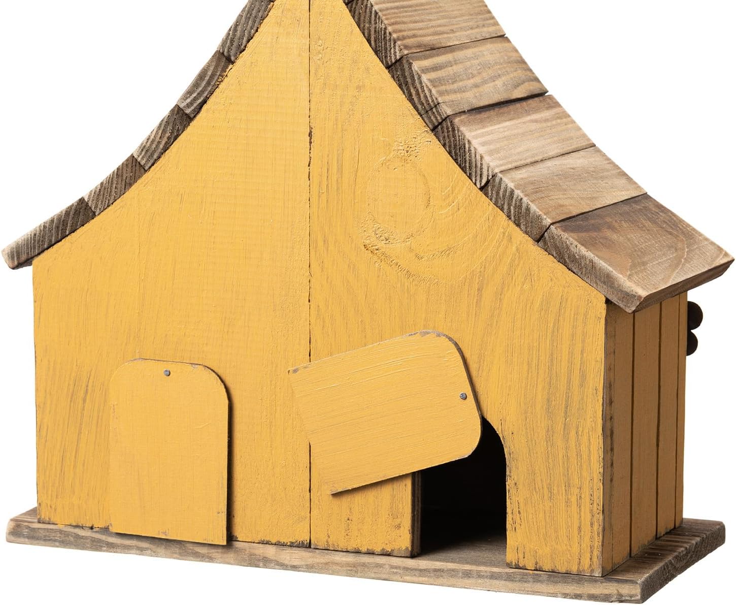 Glitzhome 10.75" L Distressed Solid Wood Hanging Birdhouse with 3D Flowers Rustic Two-Story Townhouse Hand-Painted Garden Bird Houses for Outdoors,Washed Yellow