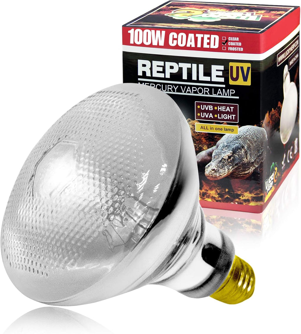 LUCKY HERP 100 Watt UVA UVB Full Spectrum Vapor Heat Lamp Bulb, Self-Ballasted UV Heat Lamp/Bulb/Light for Reptile and Amphibian, Sun Lamp for Bearded Dragon Lizard Turtle(Coated)