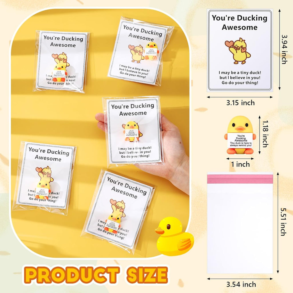 Gejoy 75 Pcs Support Duck Gift Set Include 25 Mini Rubber Duck 25 Motivational Card 25 Package Bag Positive Inspirational Gifts for Employee Coworker Staff Teacher Team Friends