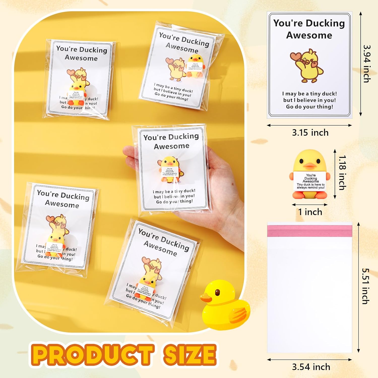 Gejoy 75 Pcs Support Duck Gift Set Include 25 Mini Rubber Duck 25 Motivational Card 25 Package Bag Positive Inspirational Gifts for Employee Coworker Staff Teacher Team Friends