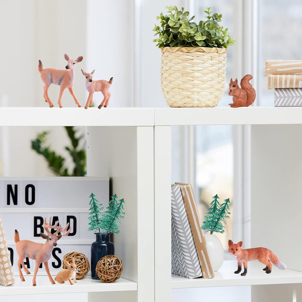 Zomiboo 21 Pcs Forest Animals Figurines Woodland Animal Toys Deer Hunting Cake Decorations Miniature Tree Mold Kits for Birthday Christmas Party Favors