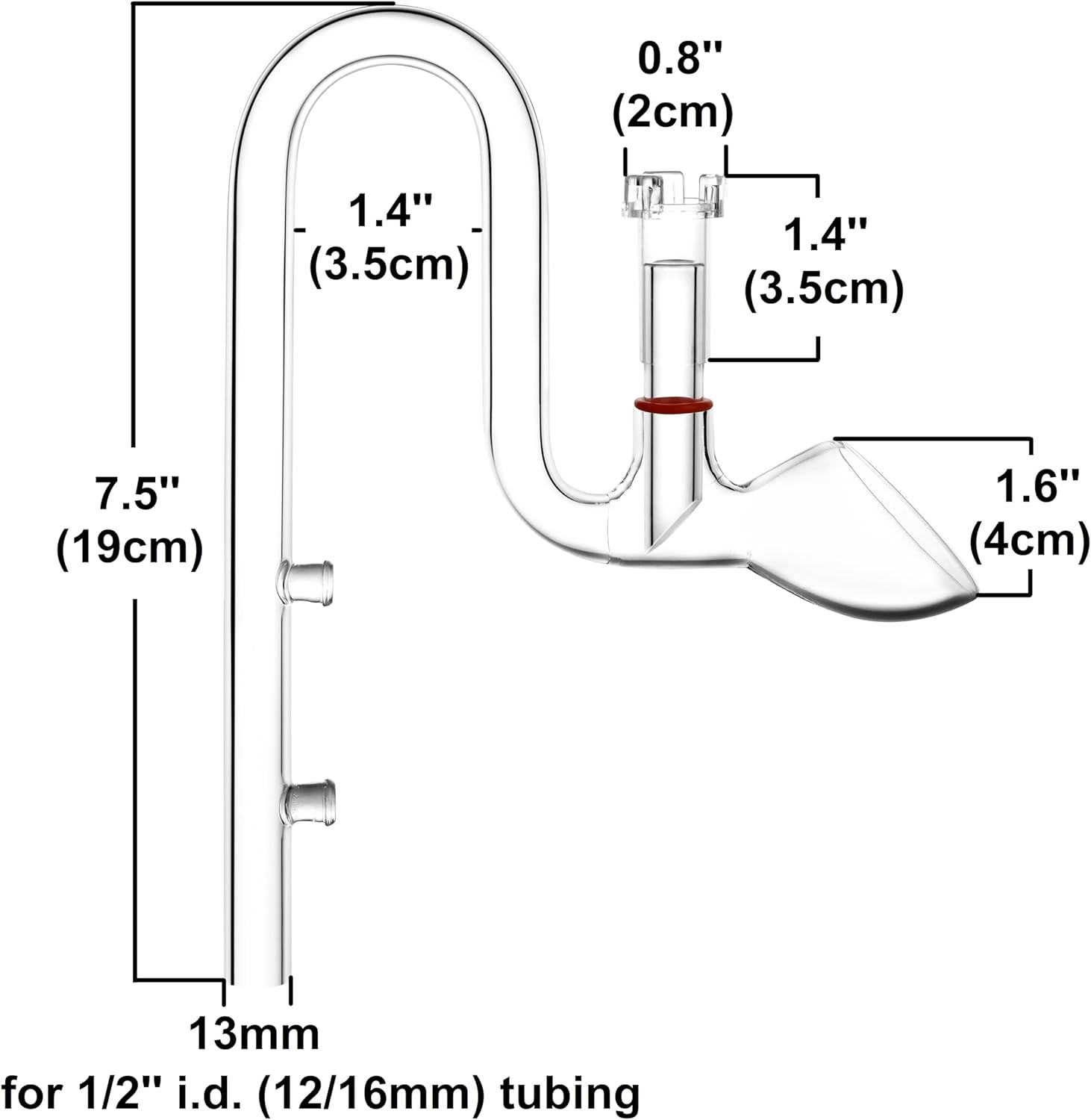 Glass Lily Pipe Set Outflow with Surface Skimmer & Multi-Level Water Intake (13mm for 12/16mm (1/2'' i.d.) tubing)