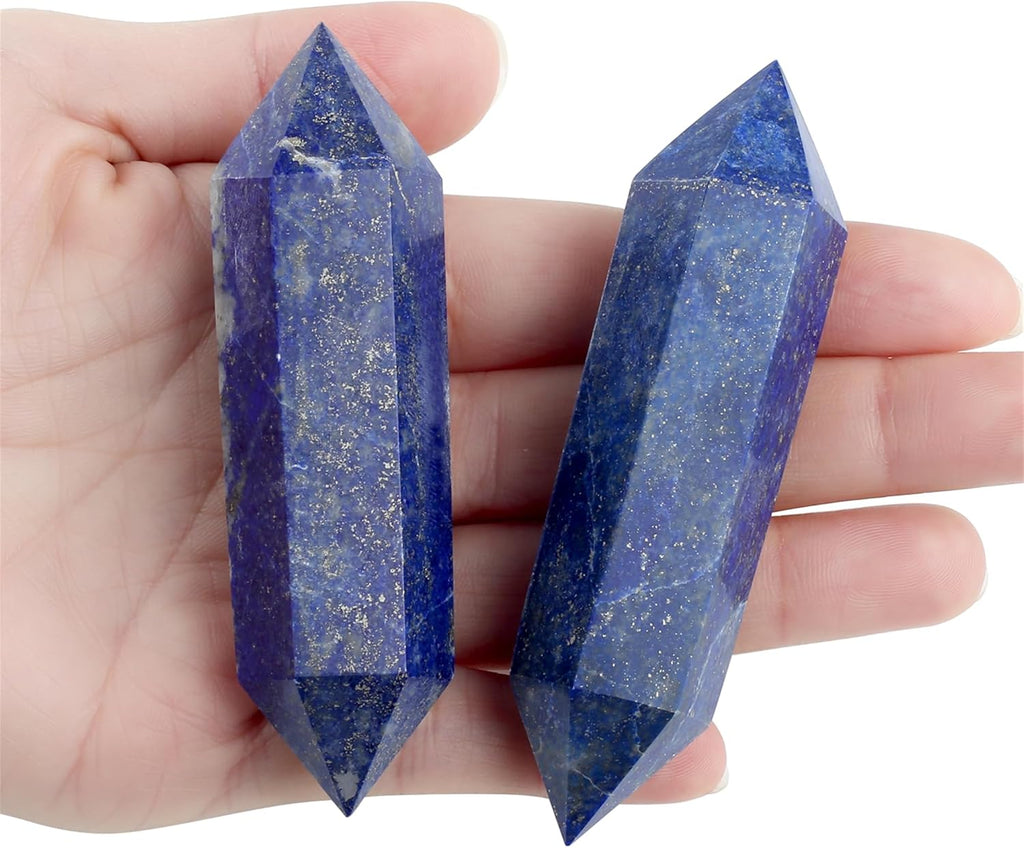 YATOJUZI 3.5" Lapis Lazuli Healing Crystals Wand Natural Crystals and Healing Stones Large Hexagonal Lapis Lazuli Crystal Points for Meditation Divination Reiki Energy Balancing 1PCS