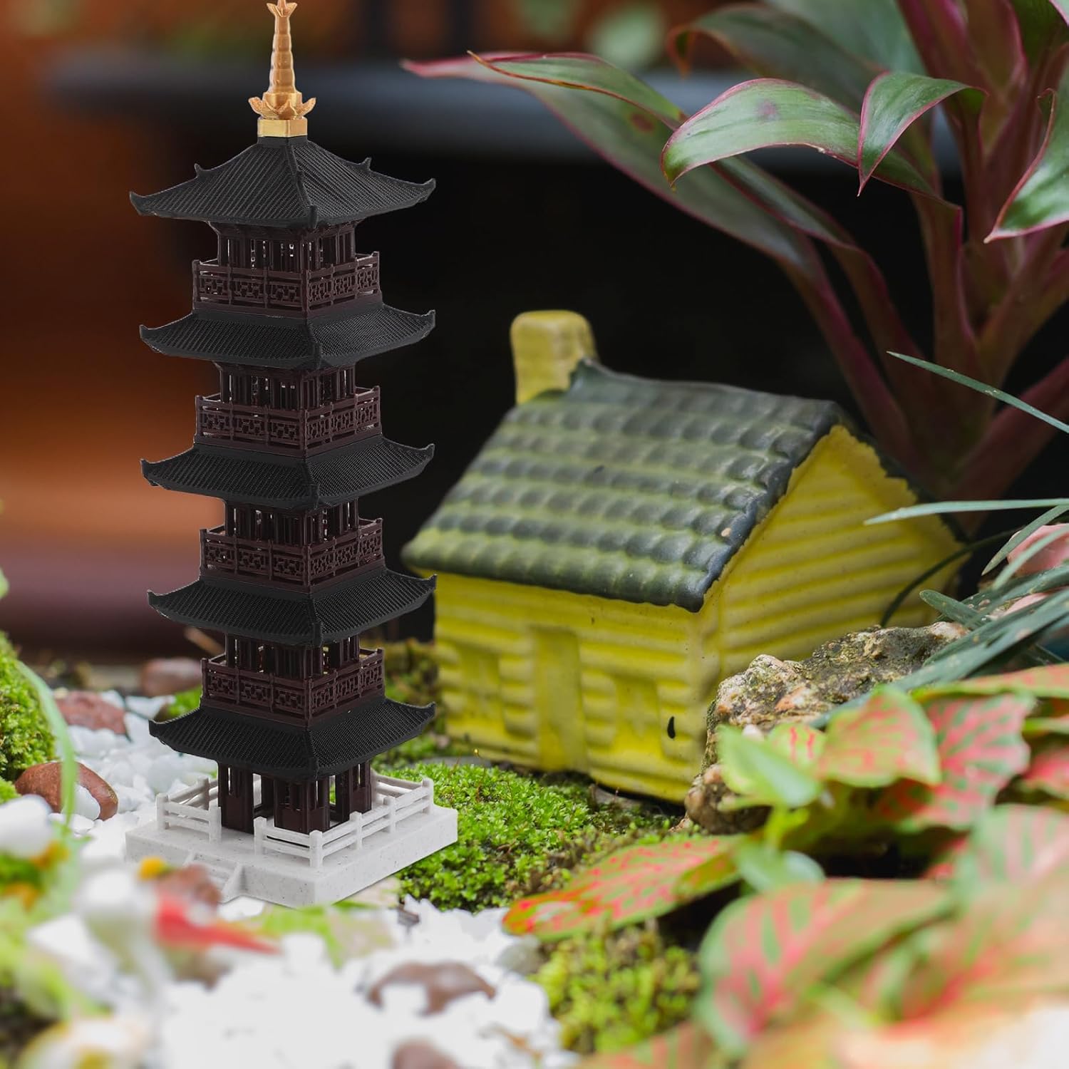 LUOZZY Miniature Chinese Pagoda Tower 5-Tier Sculpture for Aquarium Bonsai Terrarium Landscaping Asian Home Garden Ornament 5.5x4.5x11.5CM
