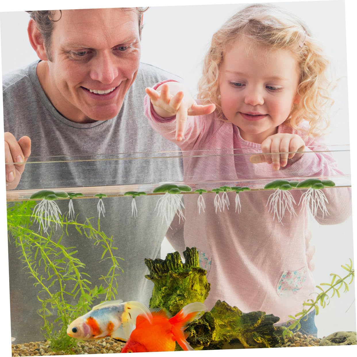 6 Pack Artificial Duckweed Floating Aquarium Plants with Roots Realistic Mini Fake Landscape Plants for Fish Tank Decorations Safe Plastic Accessories for Natural Underwater