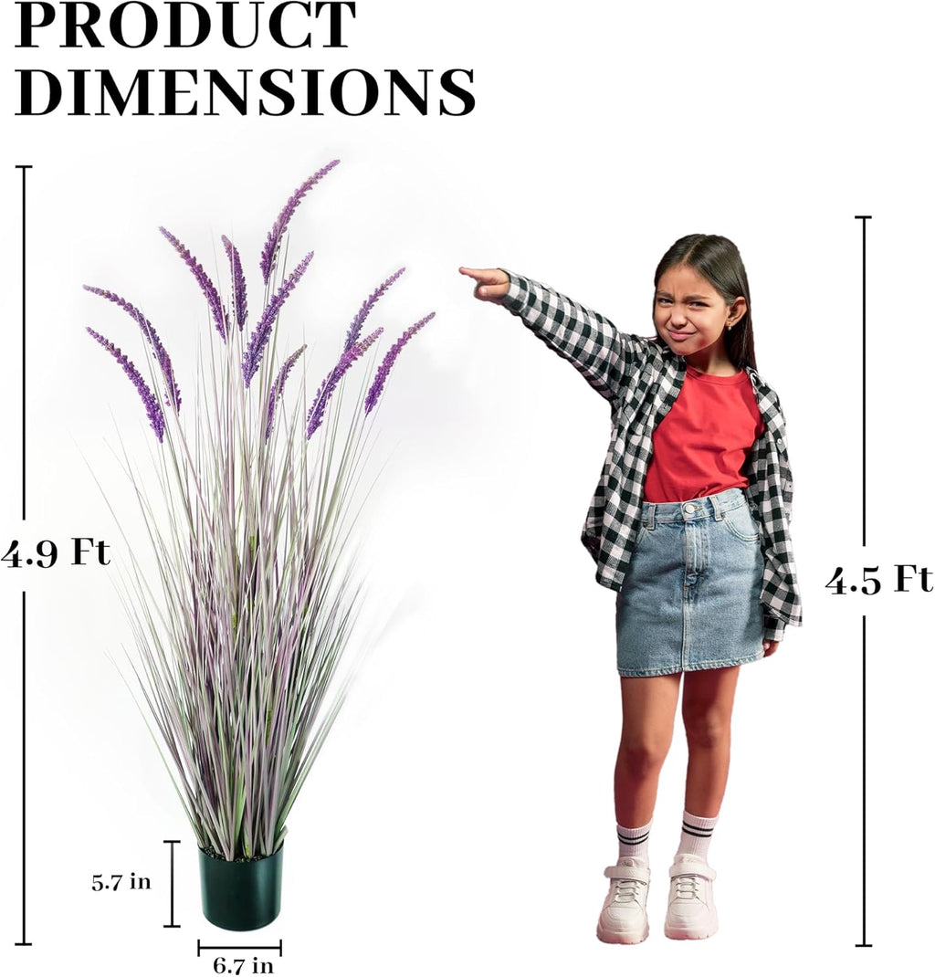 KOL 5ft Artificial Veronica Spiked Speedwell Grass, 59in Faux Veronica Spicata Plant, Tall Horsetail Reed Grass, UV-Resistant Fake Grasses for Indoor/Outdoor Décor, Home Office Wedding Centerpiece
