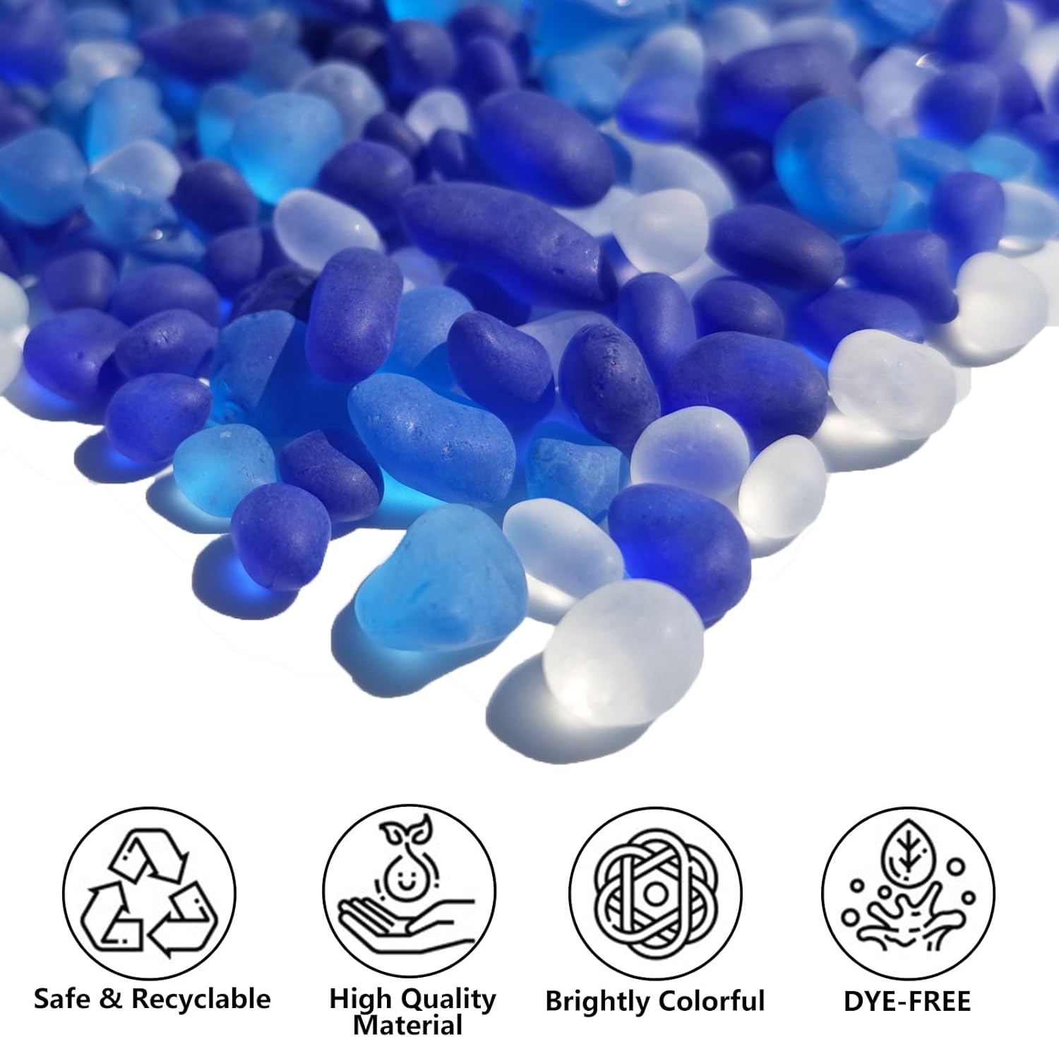 Sea Glass Stones - 0.9LB Frosted Glass Pebbles Gemstones - Perfect for Aquarium Rocks, Fish Tank Gravel, Vase Fillers, DIY Crafts, and Home Decor (Cobalt Blue, Aquamarine, White)