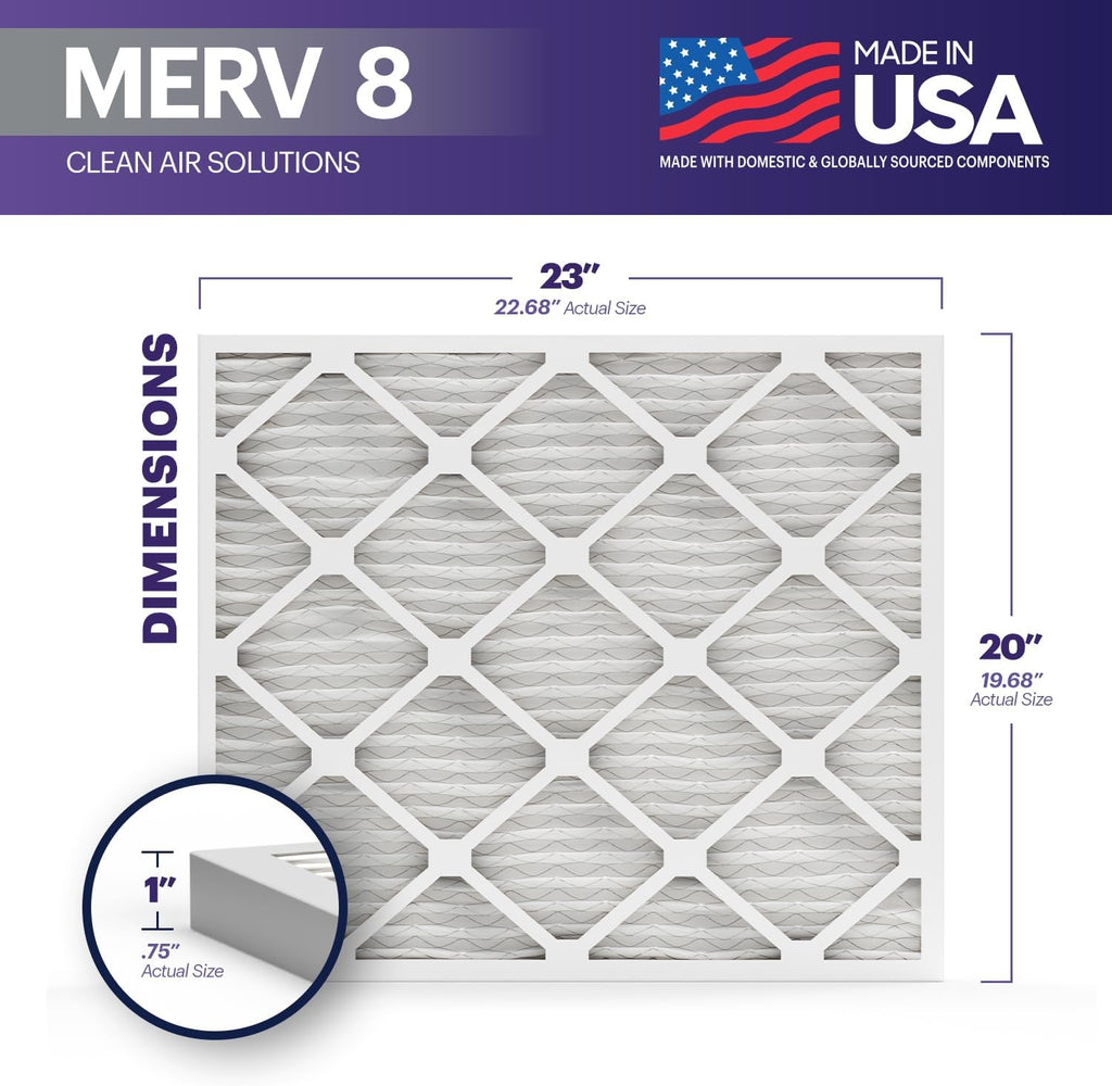 BNX TruFilter 20x23x1 Air Filter MERV 8 (4-Pack) - MADE IN USA – Dust & Pet Defense Electrostatic Pleated Air Conditioner HVAC AC Furnace Filters for Dust, Pet, Mold, Pollen MPR 600 – 700 & FPR 5