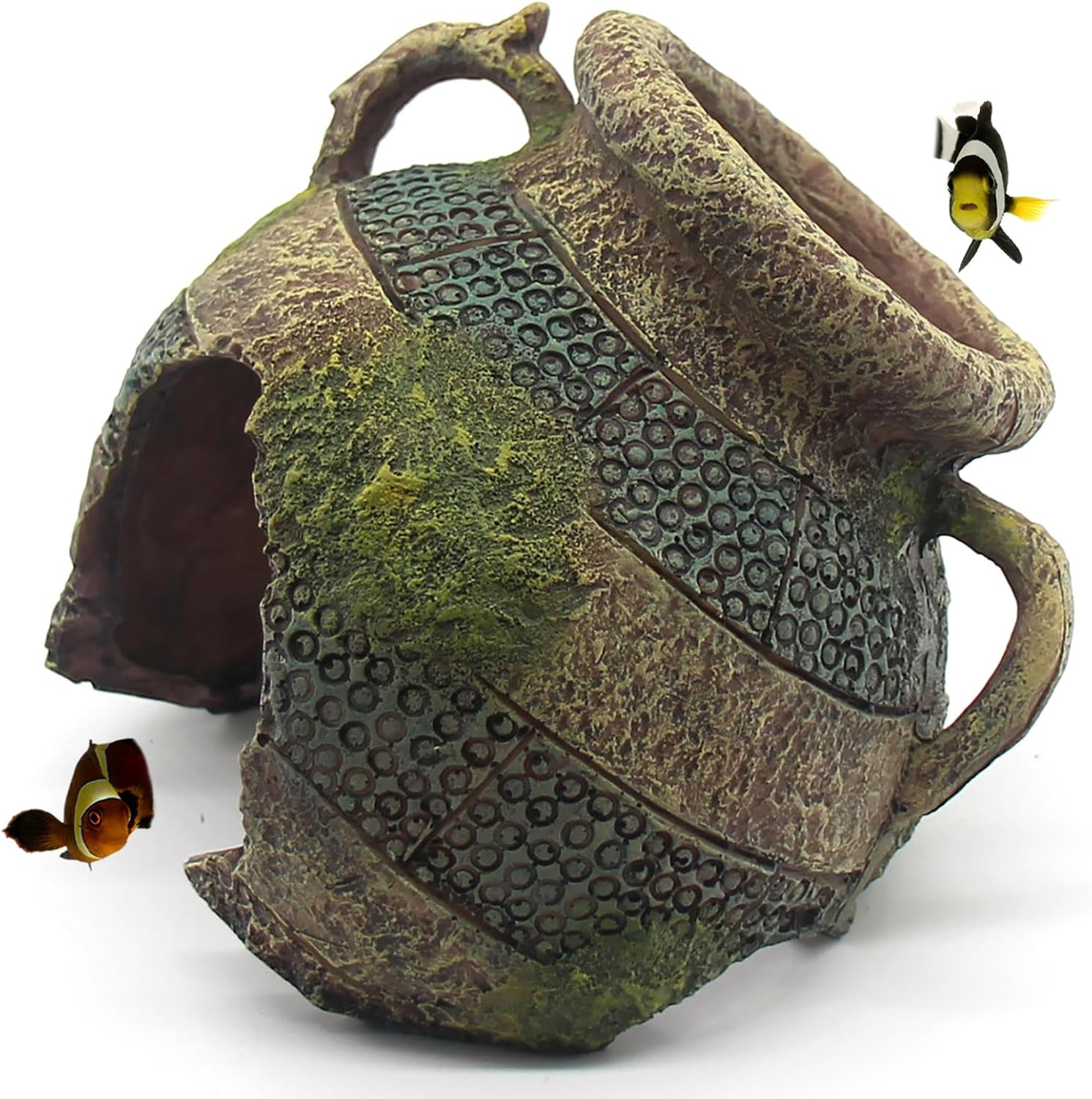 Aquarium Decor Ruins Leaning Vase Hideaway Cave, Betta Fish Tank Accessories for Goldfish, Shrimp, Conch, Cichlid