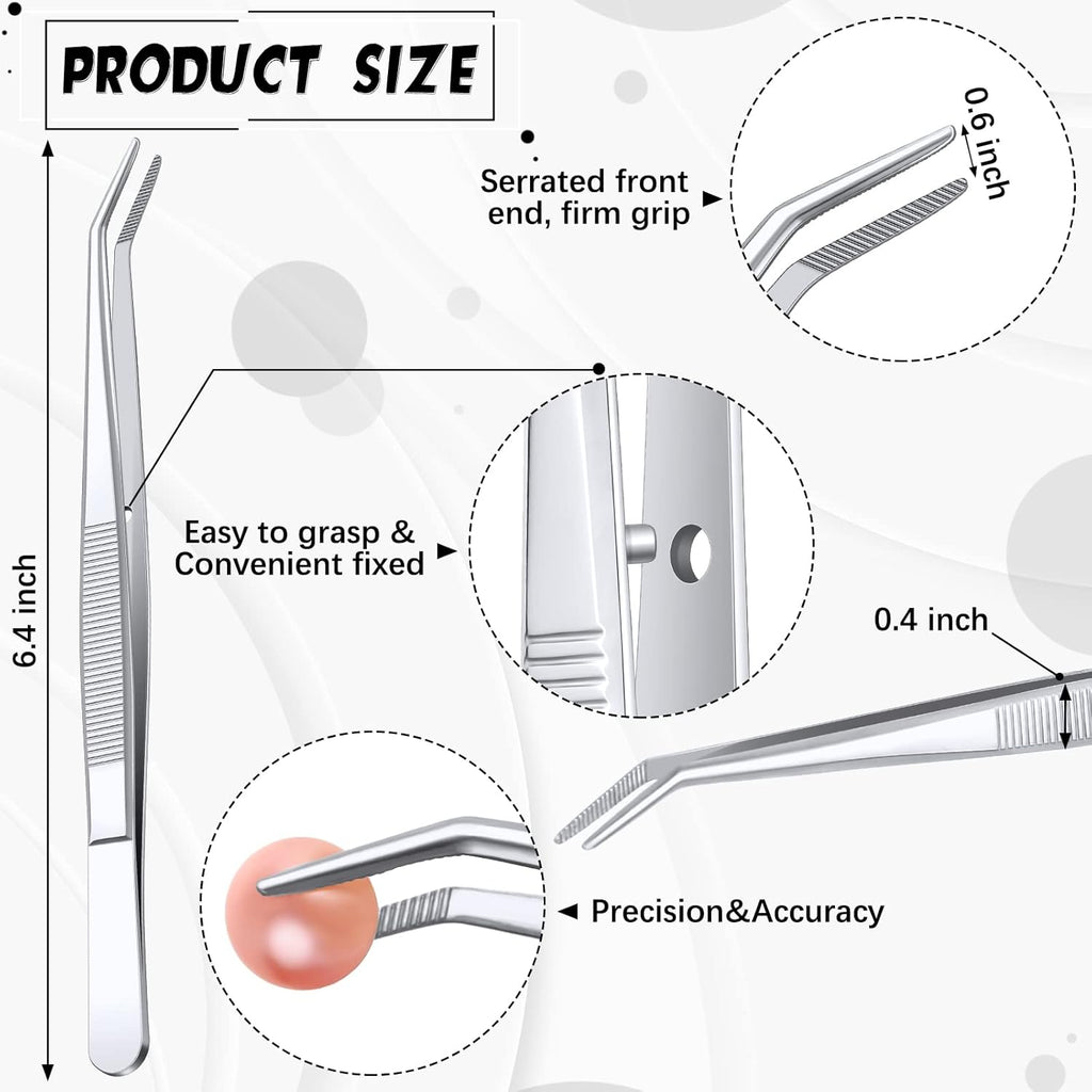Honoson 6 Pcs Stainless Steel Tweezers for Crafting with Curved Serrated Tip Multipurpose Forceps Sewing Machine Tweezers Bulk (Silver)