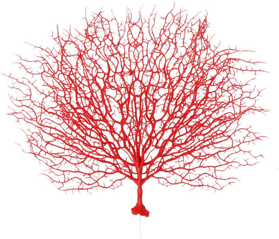 PRETYZOOM Faux Coral Branch Red Peacock Style 18.9In Large Coral Branch for Aquarium Decor and Living Room Wall Decoration