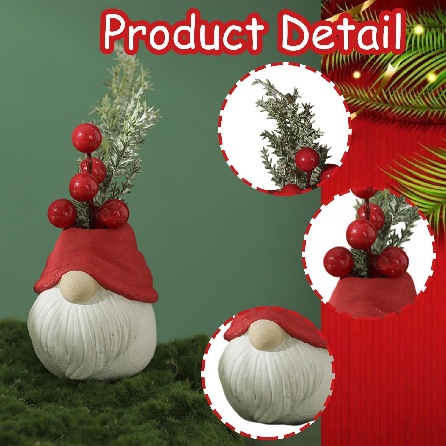 Christmas Tree Table Decor Artificial Mini Xmas Tree Decor for Tables Red Berry ＆ Pine Branch with Cute Dwarf Base for Winter Party Home Indoor Home Fireplace Mantel Decorations