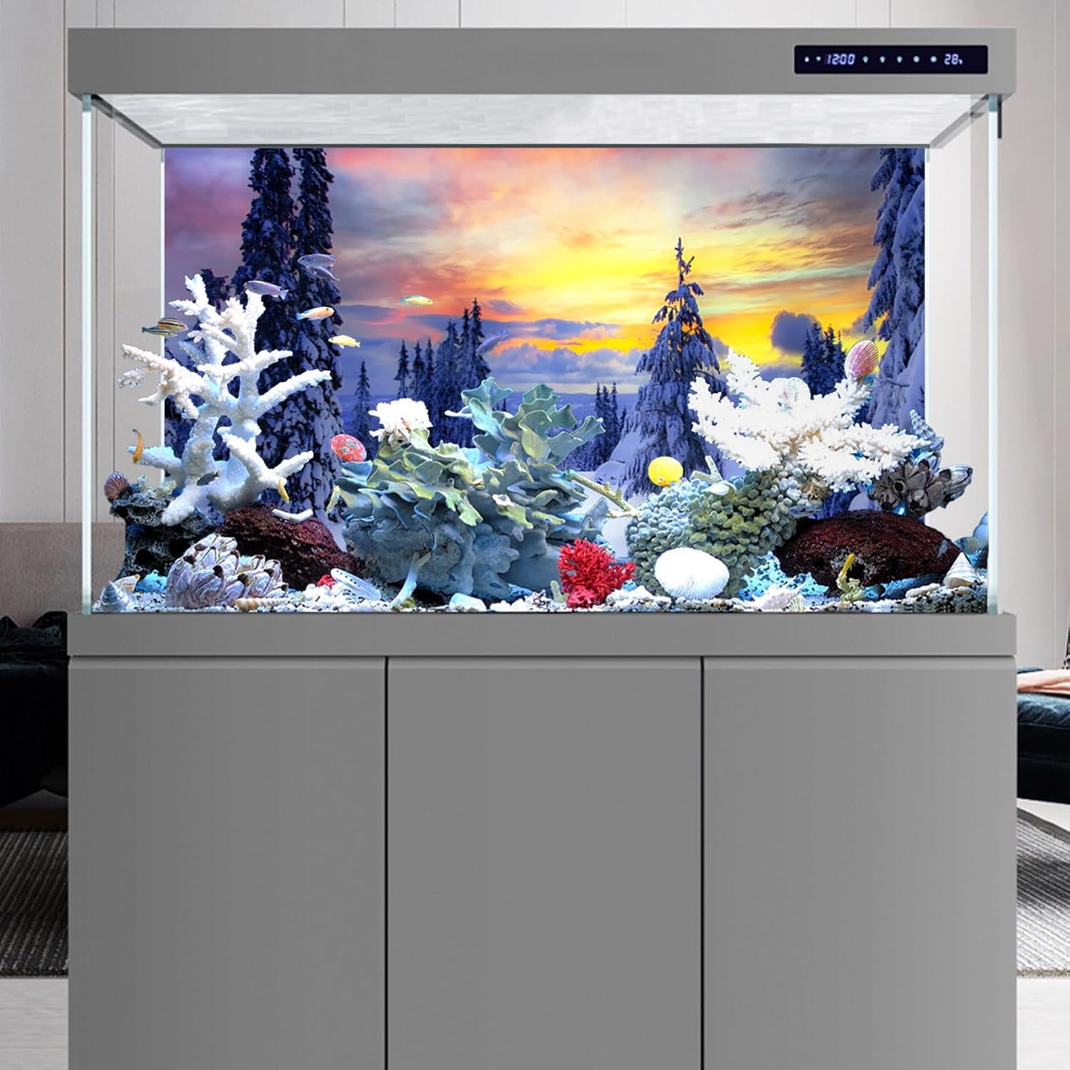 YongFoto Fish Tank Background - 72x16 inch Winter Snow Scene Aquarium Backdrop for Reptile Terrarium & Bearded Dragon Habitat