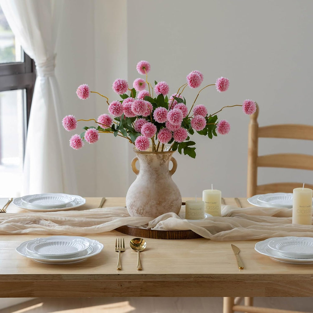 mizii 6Pcs Pink Fake Silk Pompon Mum Artificial Flowers Bulk Small Faux Chrysanthemums with Stems Realistic Floral Decorations for Wedding DIY Bouquet Centerpieces Shower Vase Home Decor (Pink)