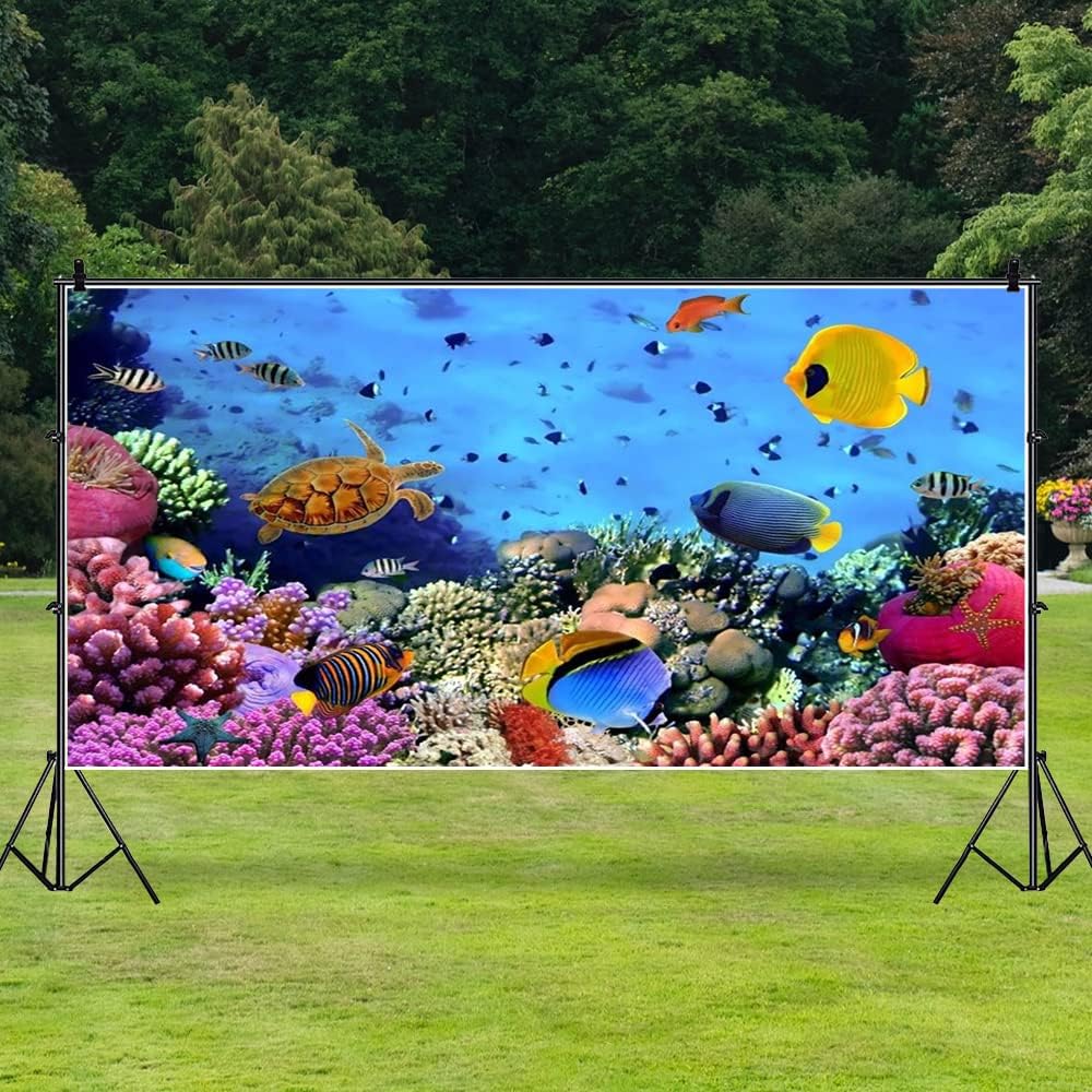 AOFOTO 15x8ft Underwater Ocean Coral Reef Backdrop Under The Sea Tropical Fish Sea Turtle Marine Life Photography Background Seabed World Nature Scene Aquarium Decor Kids Portrait Photo Shoot Props