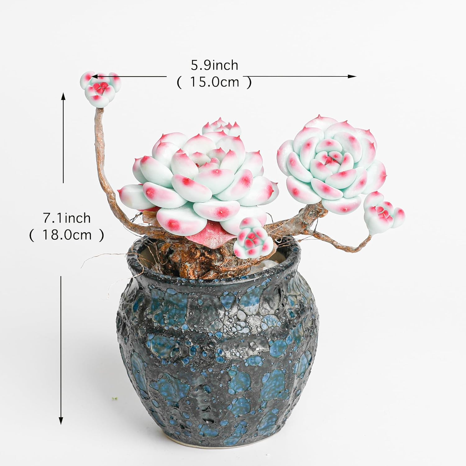 Galagaga Handcrafted Artificial Succulent Plant in Textured Ceramic Pot, Pink and Mint Green Clay Flowers, Maintenance-Free Home Decor (1, shape5)