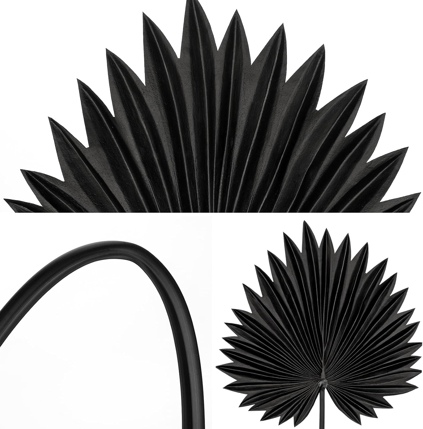 DILATATA 3PCS Large Black PU Foam Artificial Palm Leaves – Faux Tropical Palm Fronds for DIY Wedding Bouquets, Centerpieces, Bridal Shower, Party & Home Decor Arrangements