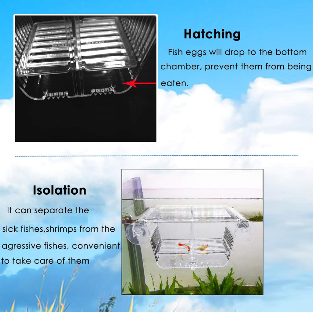 Fish Breeder Box Fish Hatchery Floating Fish Breeding Box with Removable Grating Perfect Fish Tank Divider for Agreesive Injured Pregnant Fishes