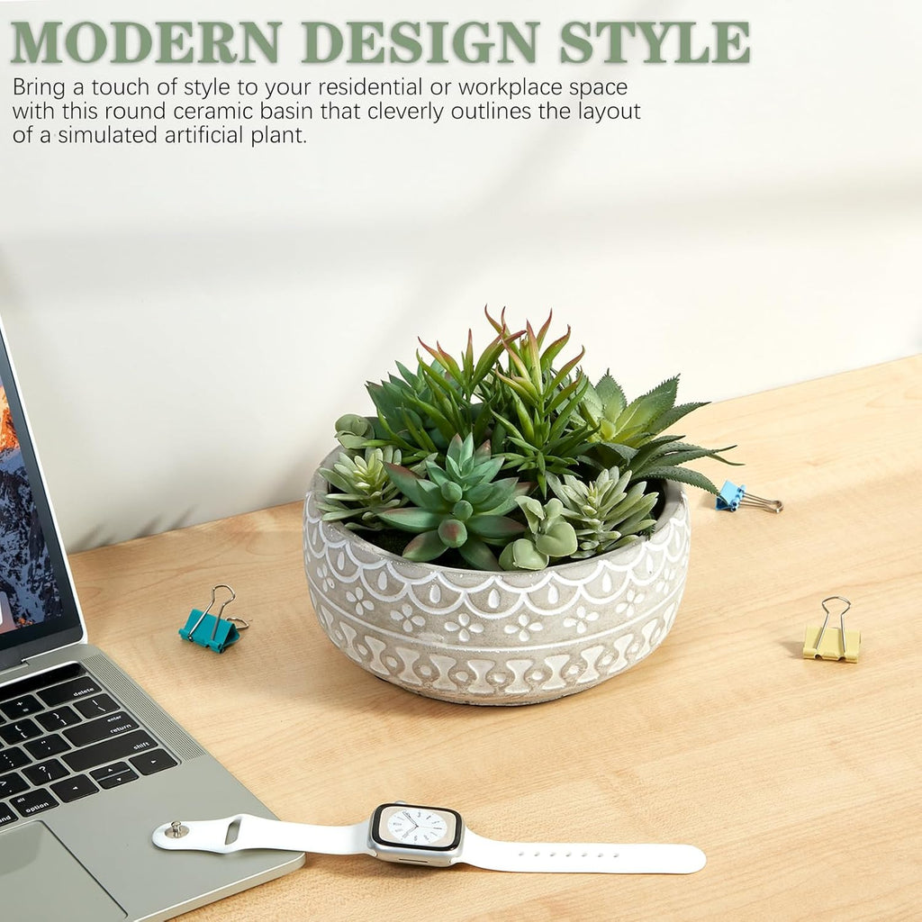 Artificial Succulent Plants Faux Potted Indoor with Ceramic Pot - Fake Plants for Bedroom, Bathroom, Home Office, Coffee Table Decor - Desk & Room Aesthetics