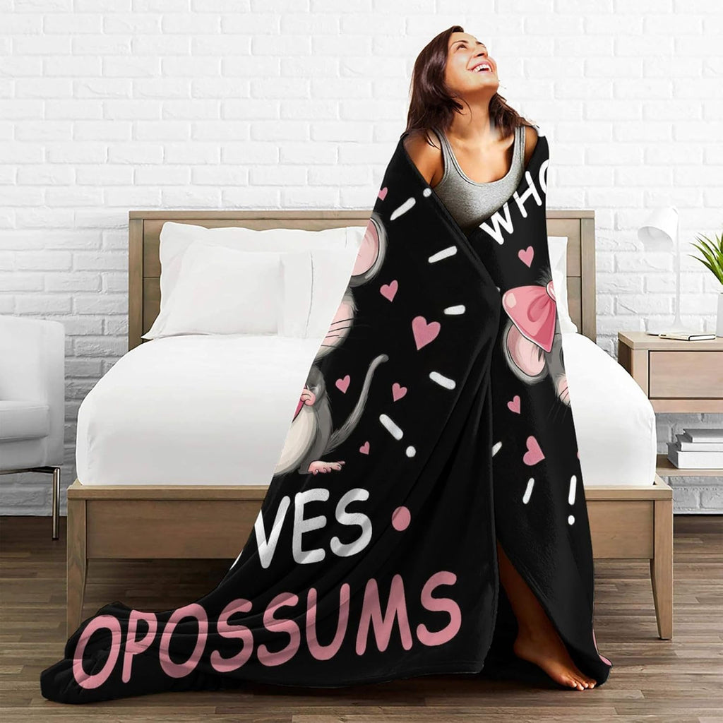 Just A Girl Who Loves Opossums Throw Blanket Possums Print Throw Blankets Gifts for Couch Sofa Bed Stuff Decor Soft Cozy Fleece Plush Warm Flannel Bedding for Lover 50"x60"