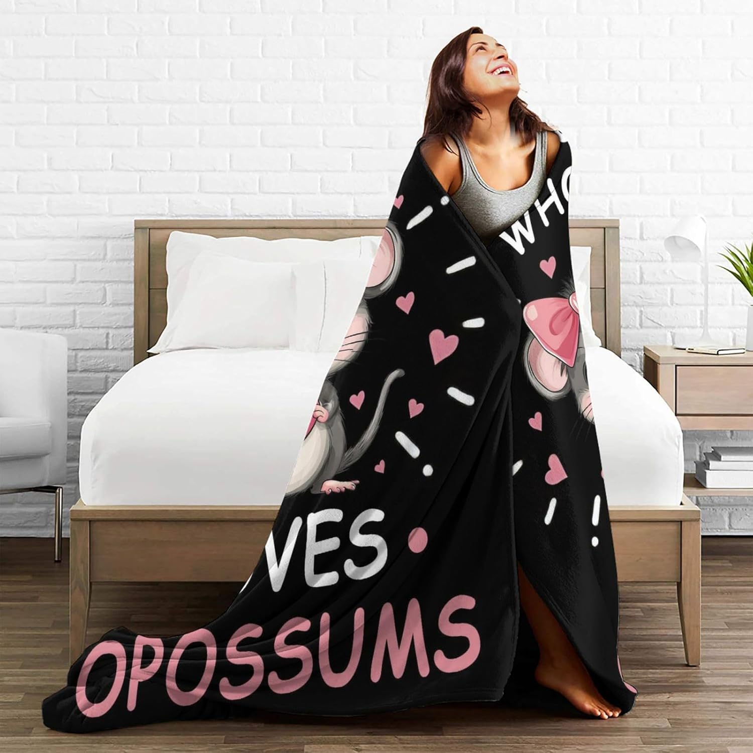 Just A Girl Who Loves Opossums Throw Blanket Possums Print Throw Blankets Gifts for Couch Sofa Bed Stuff Decor Soft Cozy Fleece Plush Warm Flannel Bedding for Lover 50"x60"