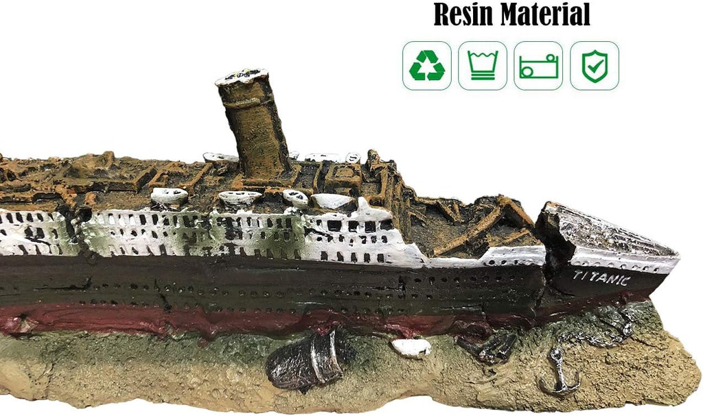 SLOCME Aquarium Titanic Shipwreck Decorations - Resin Material Ship Decorations，Fish Tank Sunken Ship Ornament Aquarium Environment Friendly Decorations