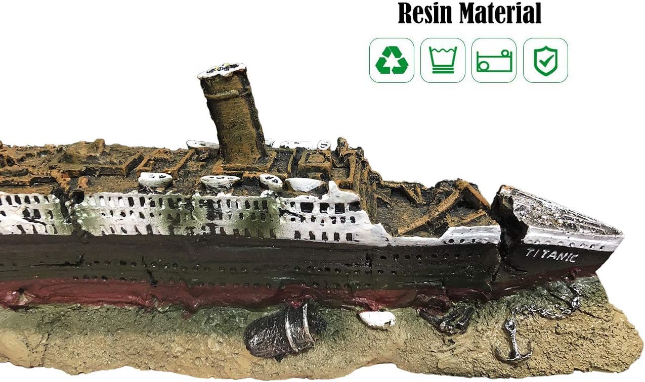SLOCME Aquarium Titanic Shipwreck Decorations - Resin Material Ship Decorations，Fish Tank Sunken Ship Ornament Aquarium Environment Friendly Decorations