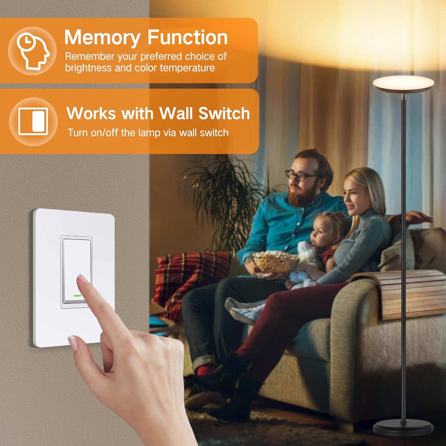 OUTON Smart LED Floor Lamp, 30W/3000LM Dimmable Bright Torchiere Sky Lamp Compatible with Alexa Google Home, WiFi Remote, Tall Standing Lamp with 4 Color Temperature for Living Room Bedroom Office