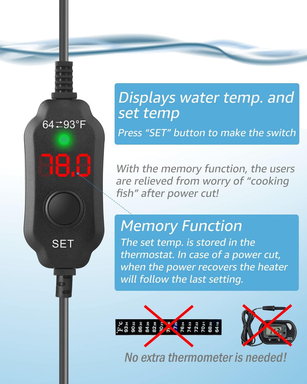 150W Adjustable Aquarium Heater Super Short Submersible Fish Tank Heater Fish Heater with LED Digital Display Thermostat, for Tanks 15-30 Gallons