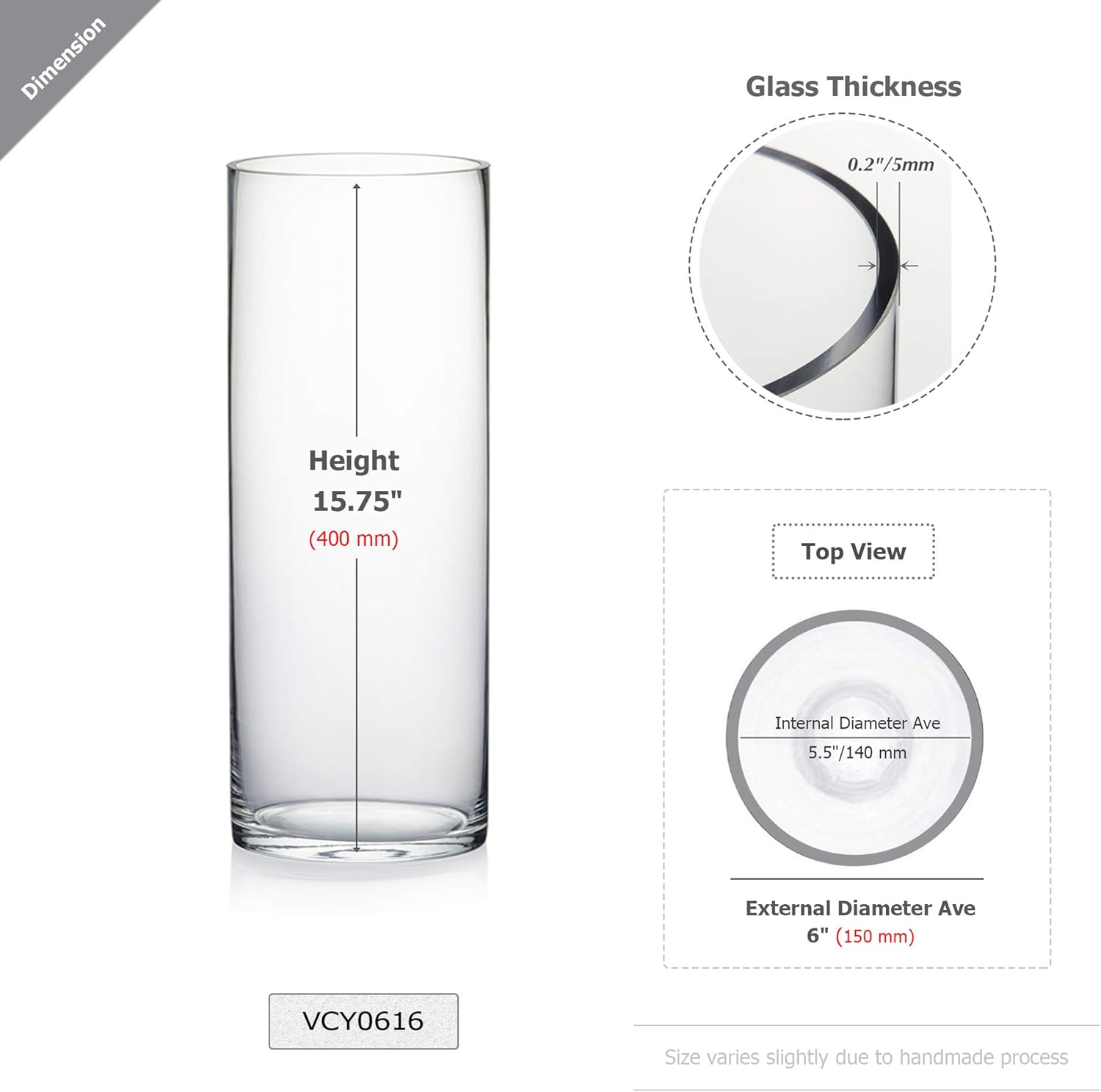 WGV Cylinder Vase Bulk, Width 6", Height 16", Clear Glass Container Terrarium Candle Holder for Wedding Centerpiece, Party Event, Home Office Decor, 6 Pieces