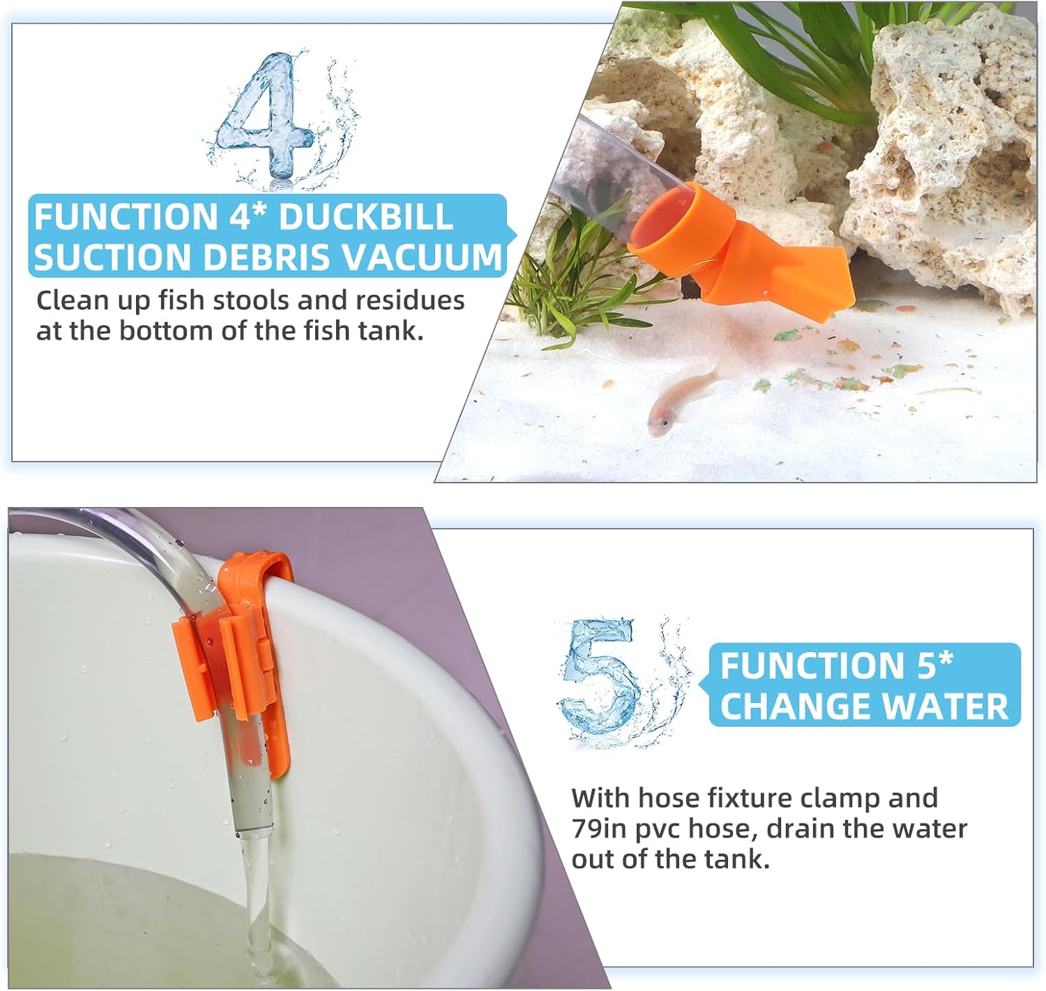 hygger Aquarium Gravel Cleaner Kit, Fish Net Aquarium Cleaning Brush, Patented Water Changer Gravel Vacuum Fish Tank Sand Cleaner Kit Aquarium Siphon Vacuum Cleaner with Water Hose Controller Clamp
