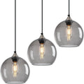 Light Grey Glass Pendant Lights Kitchen Island Lighting Globe Pendant Light Fixtures Modern Pendant Lighting for Bedroom Living Dining Room Light Fixture (7.87 in, 3 Pack)