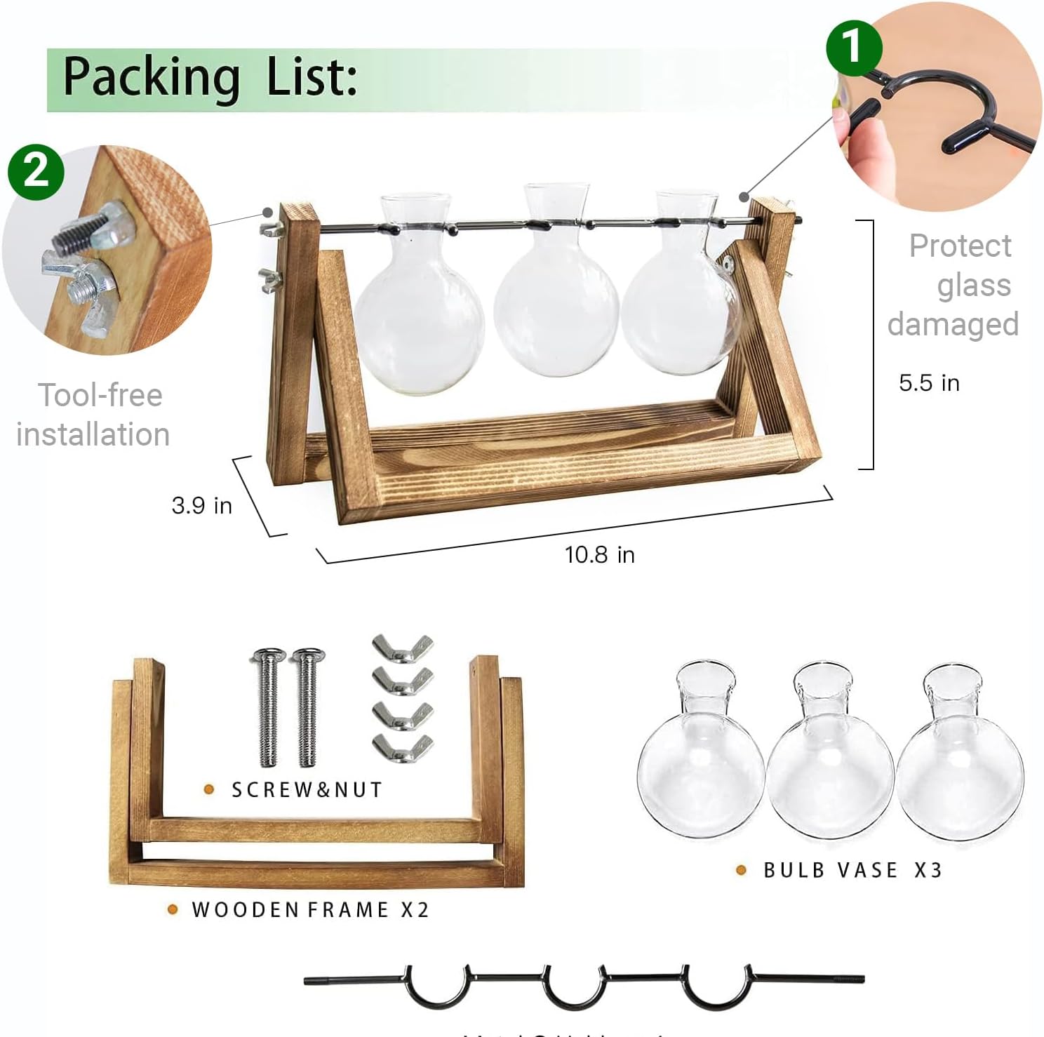 Propagation Station, Plants Terrarium, Plants Lover Gifts for Women,Plant Cutting Holder Home décor,Gifts for Women,House Warming New Home-3 Bulbs-C Type