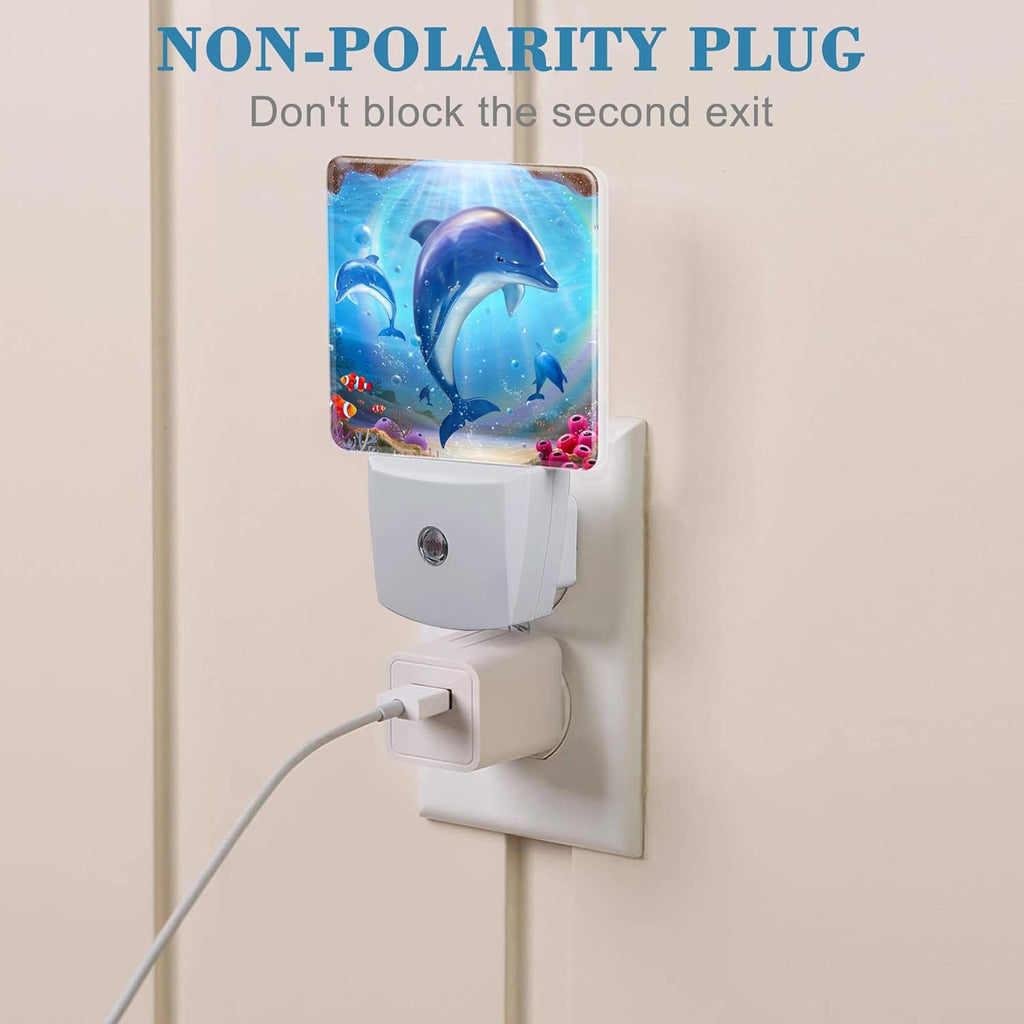 Night Light for Kids Girls Boys, Cute Dolphins in Tropical Sea LED Night Light Plug into Wall with Dusk to Dawn Sensor for Room Decor, Hallway, Kitchen, Bathroom, Nursery, Stairs