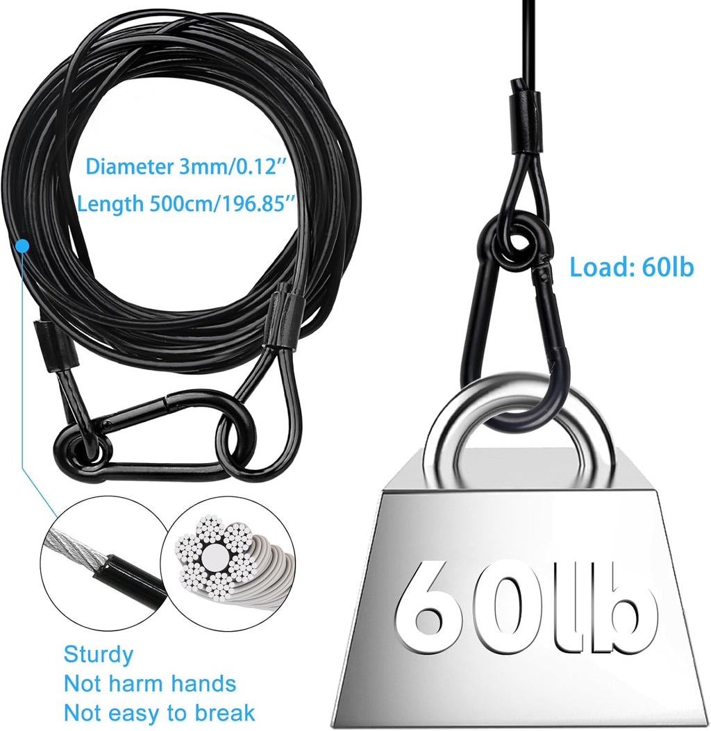 Lighting Safety Cable with Loops(1-Pack), 25kg Load Stage Light Safety Cable Black Security Chain Hanging on Trusses, Stainless Steel Lanyard（Diameter 3mm/0.12in, Length 500cm/196.85in)