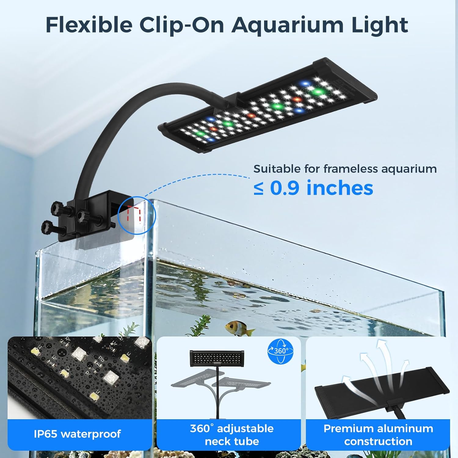 Aquarium Fish Tank LED Light - 18W Clip on Plants Lamp Light for 10 20 30 Gallon Fish Tank with Timer DIY Mode, 9 Colors Adjustable Brightness, 24/7 Full Spectrum