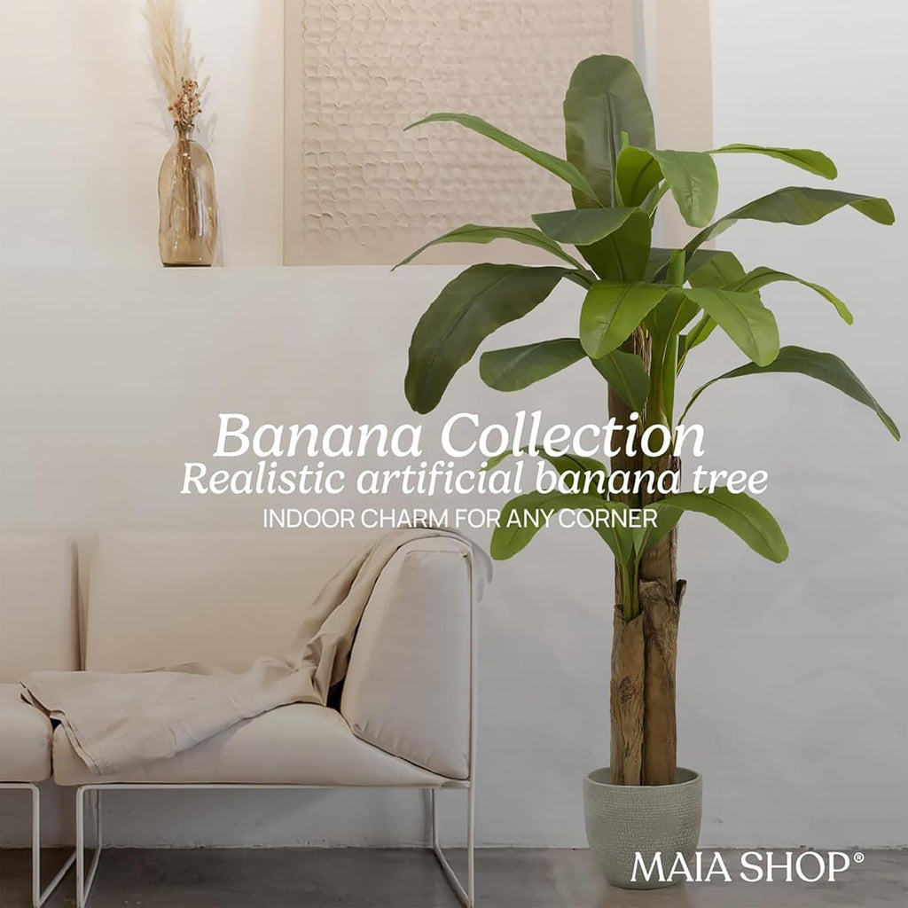 Maia Shop 6ft Artificial Banana Tree Plant for House, Apartment or Office – Realistic Fake Indoor Plants for Living Room, Kitchen, Bedroom, Entryway or Bathroom – Faux Greenery for Home Décor