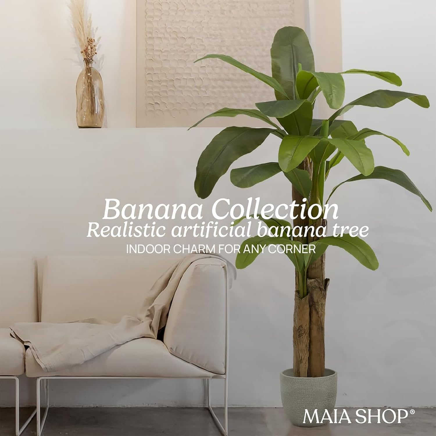 Maia Shop 6ft Artificial Banana Tree Plant for House, Apartment or Office – Realistic Fake Indoor Plants for Living Room, Kitchen, Bedroom, Entryway or Bathroom – Faux Greenery for Home Décor