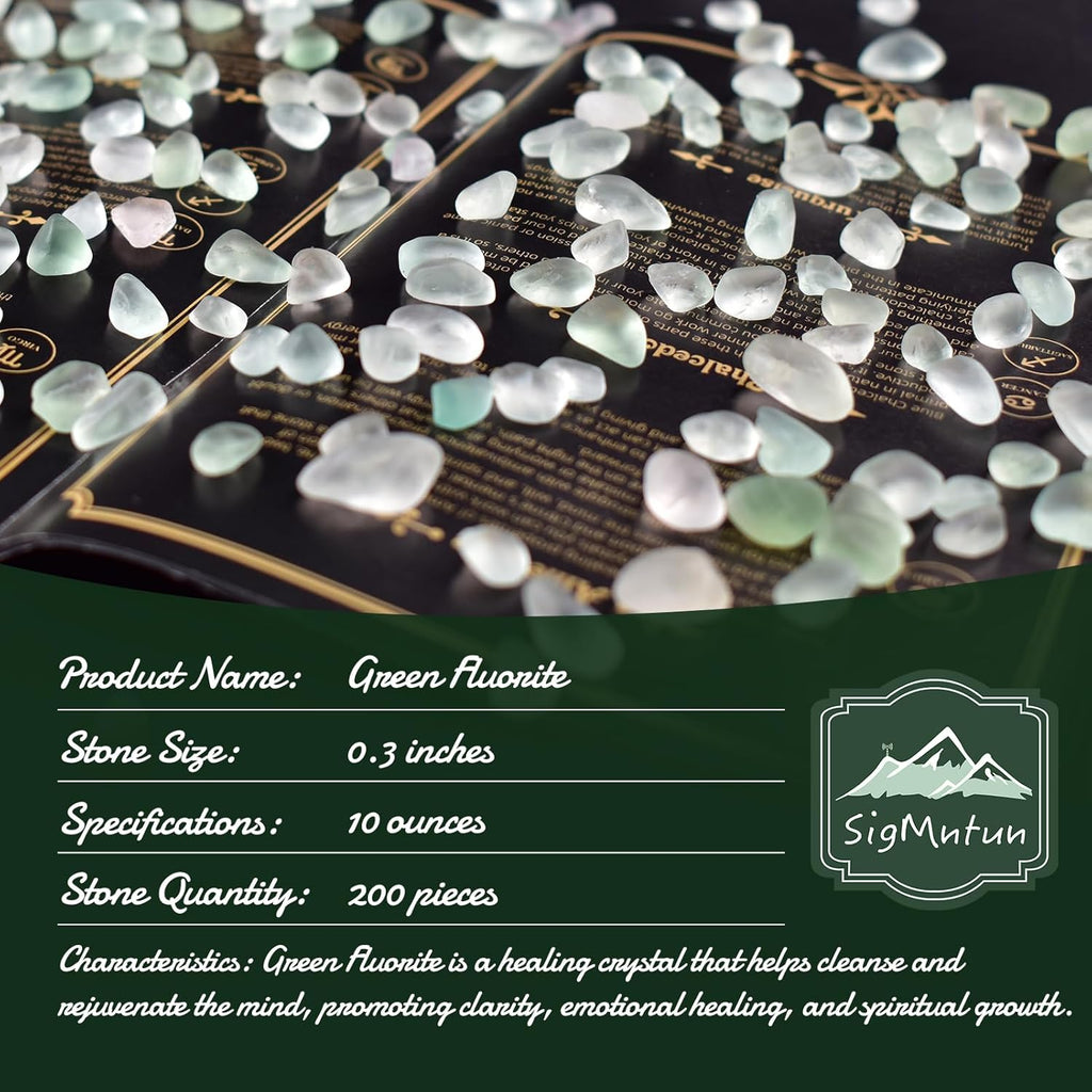 Polished Green Fluorite Crystal Chips 200 Pcs - 0.3" 10 oz Tumbled Stone Chips Crushed Sea Glass Stones Healing Reiki Crystal Jewelry Making Home Decoration