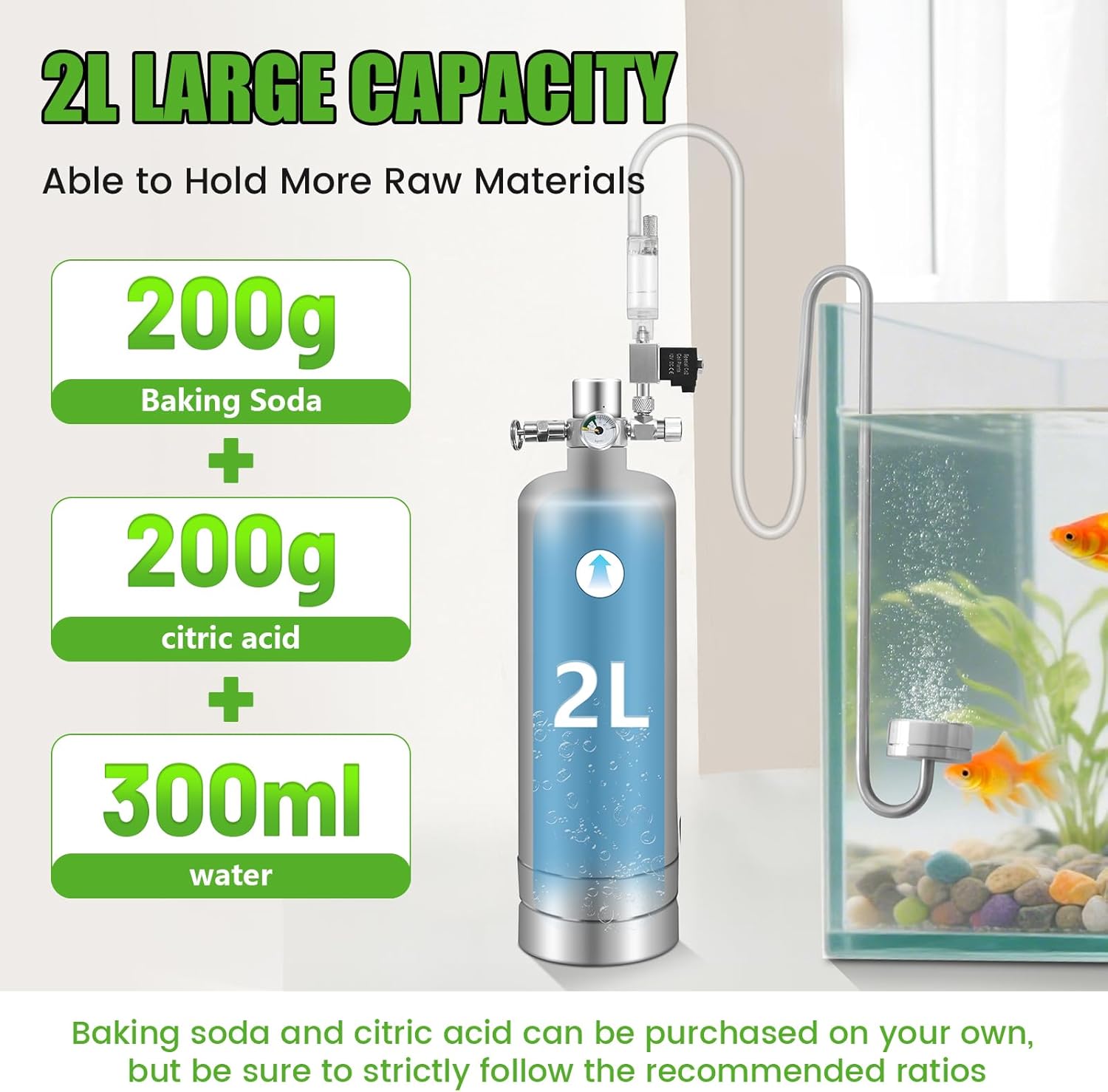 Aquarium Co2 System 2L with Double Switch Solenoid Valve, Co2 for Aquarium Plants with Adjustable Bubble Counter