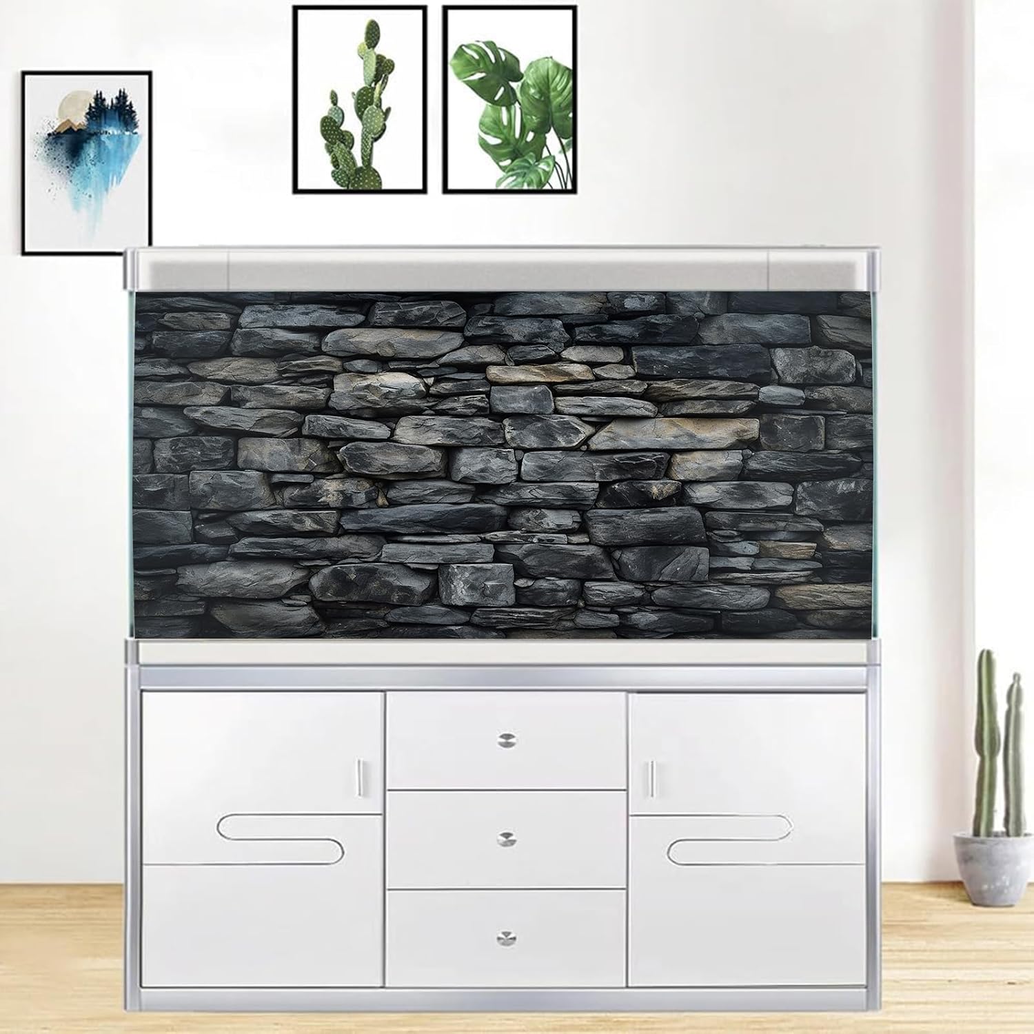 iTapnoom Stone Aquarium Background, Rock Wall Nature Landscape Fish Tank Backdrop Terrarium Decor, Polyester Fabric with 6 EVA Double-Sided Tapes 48x24 inches/120x60cm