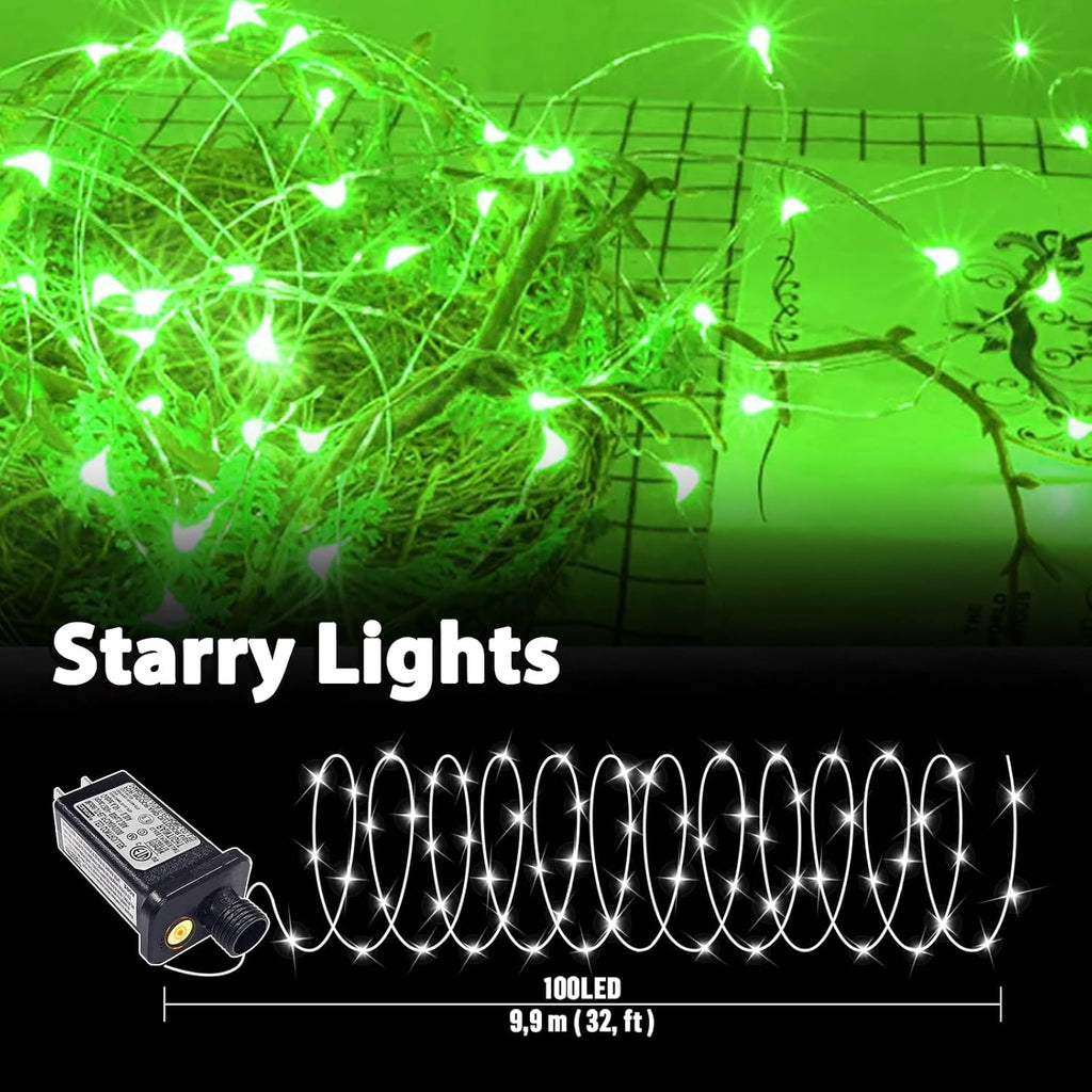 LAMPHOME Fairy Lights Plug in, 33Ft 100 LEDs Waterproof Twinkle Firefly Lights, Adaptor Included, Starry String Lights for Wedding Indoor Outdoor Christmas Patio Garden Decoration, Green