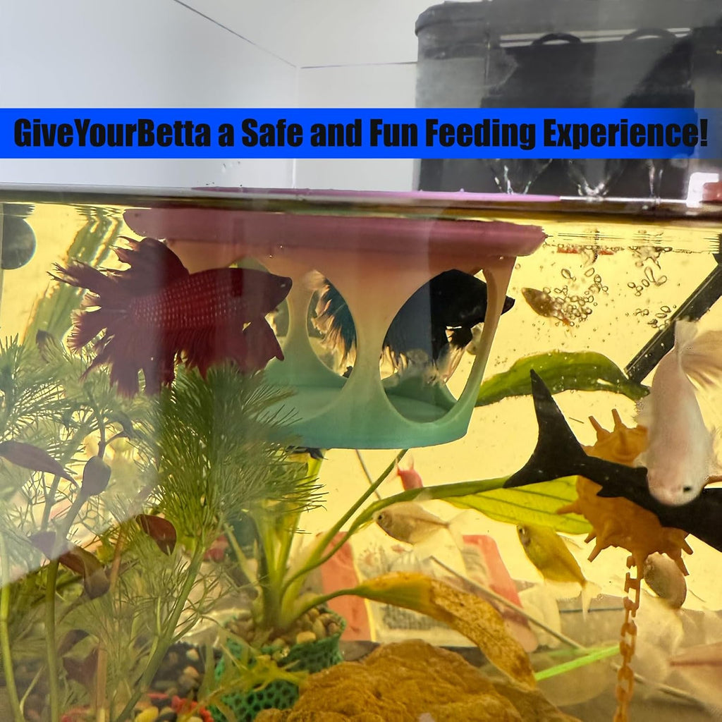 Floating Betta Fish Hideaway, Aquarium Suspended Resting Spot, Feeder for Small Fish and Shrimp, 3D Printed, Decorative Floating Cave Accessory for Aquariums. (Color)