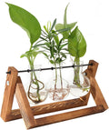 Plant Propagation Station, Plant Terrarium with Wooden Stand, Tabletop Glass Planter Desktop Plant Propagation Vase with Metal Swivel Holder for Hydroponics Plants - 3 Bulb Vases