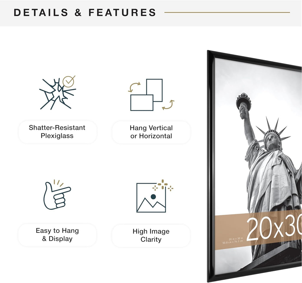 MCS Trendsetter 20x30 Poster Frame Black High-Gloss, Vertical & Horizontal Wall Hanging Large Picture Frame for Photos, Posters & Art Prints (1-Pack)